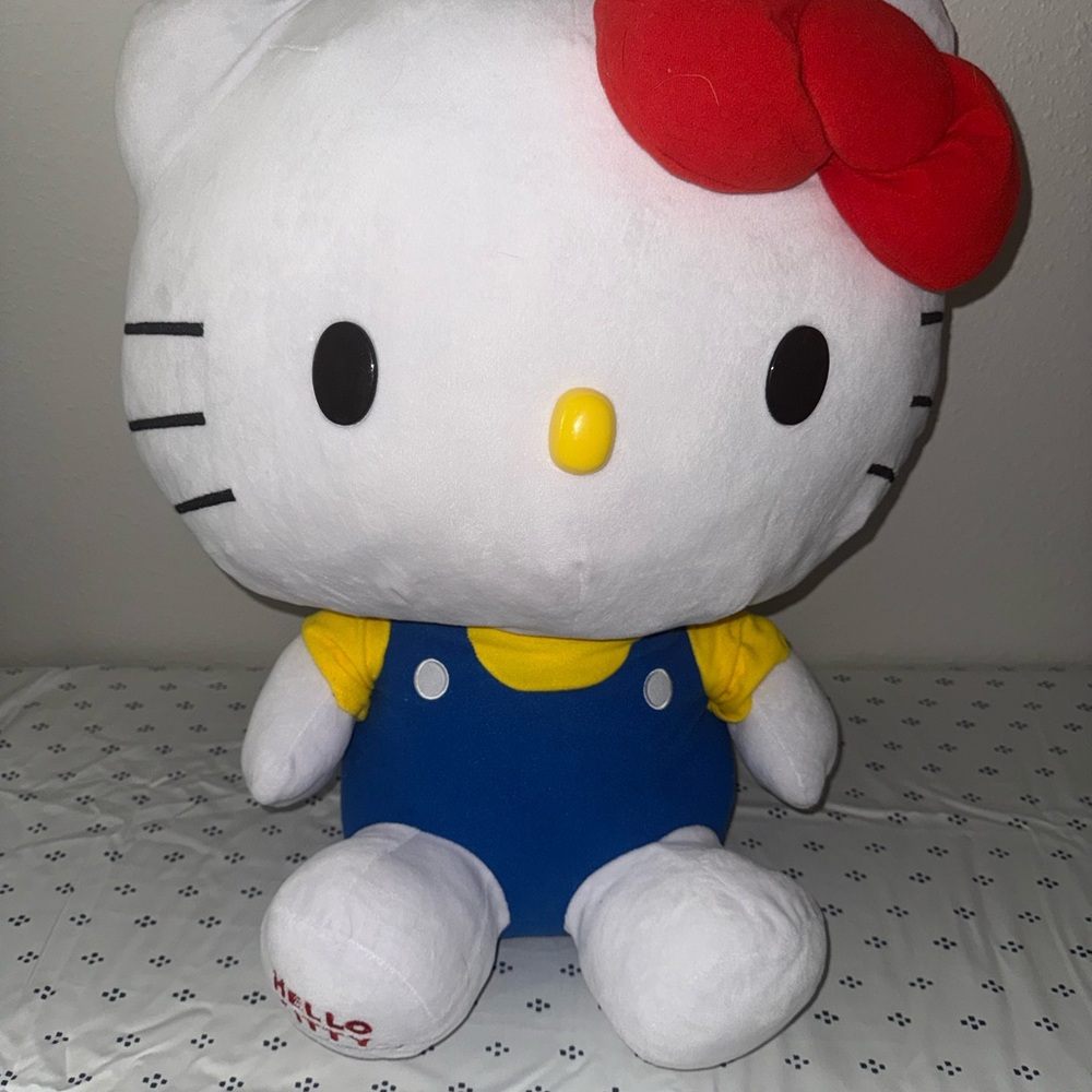 Hello Kitty Jumbo Plush with Red Bow and Blue Outfit